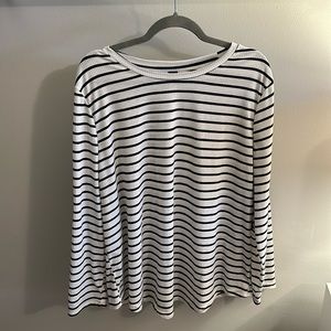 Plus Size black and white striped long sleeve ribbed shirt with elbow patches
